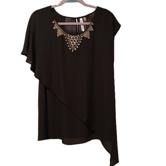 NY Collection Black Overlay Blouse Top Gold Hardware sz M, NWT - Picture 1 of 7